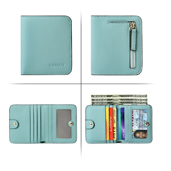 Kvinnors Compact Bifold lyxig plånbok i äkta läder light blue