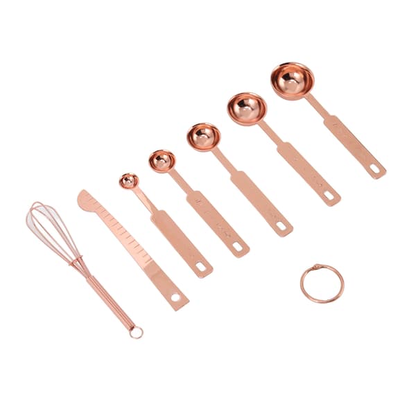 Rustfritt stål 7 i 1 stablebart måleskje sett Rose Gold Egg Separator Leveler