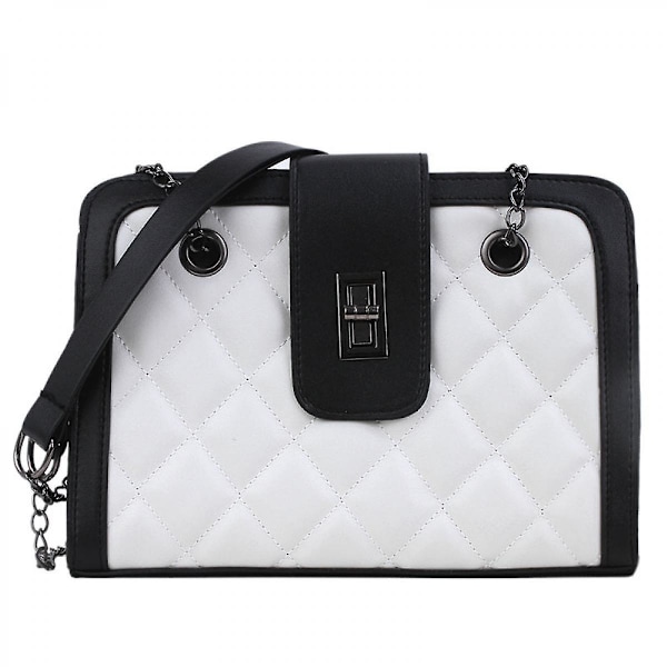 Crossbody Singel Axelväska Rhombus Gitter Rektangel Handväska Med Rem För Kvinnor Svart Vit