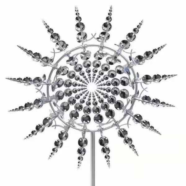 Puutarhansisustus 3D-metallinen pyörivä tuulimylly ulkona puutarhan nurmikon tuuliviiri (hopea)