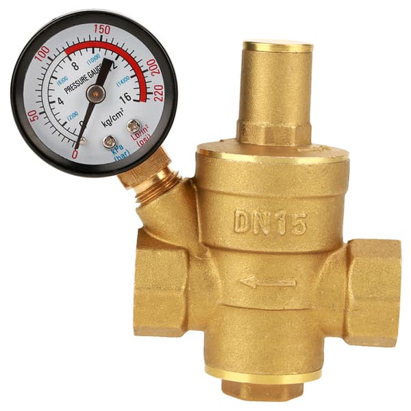 Messing Vandtryksregulator med Måler Justerbar Reducer DN15
