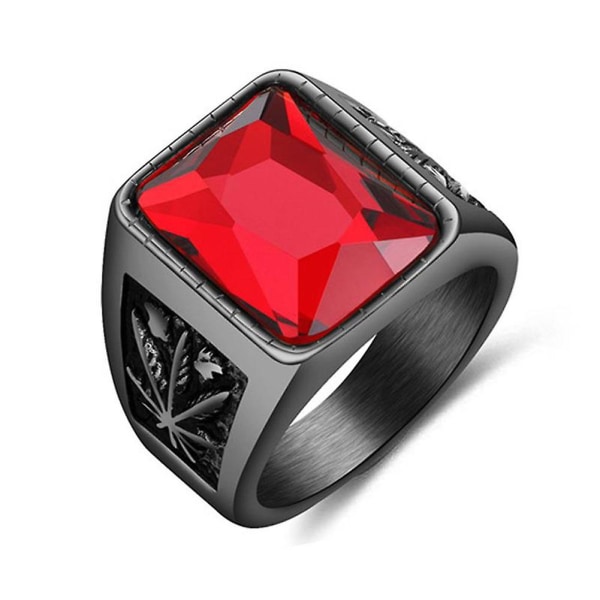 Vintage Mænd Faux Gemstone Tungsten Maple Craved Finger Band Ring smykker gave Black Red US8