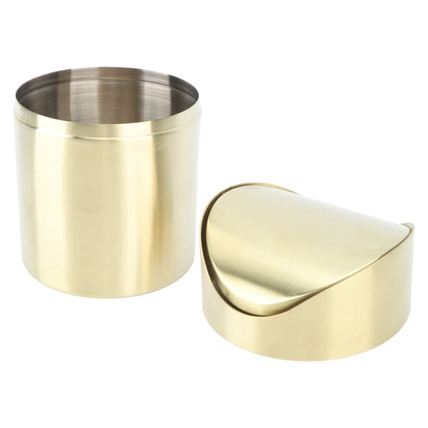 Rustfrit stål, fingeraftryksresistent mini kontoraffaldsspand, kompakt, pladsbesparende, guld