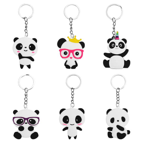 Toyvian 6 stk tegneserie panda nøgleringe Nøglering Party Favors vedhæng til børn Legetøj Ornament Souvenirs Gave