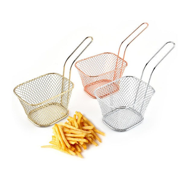 Fyrkantig stekkorg i smidesjärn Kök Restaurang Snacks BBQ-korg (silver),