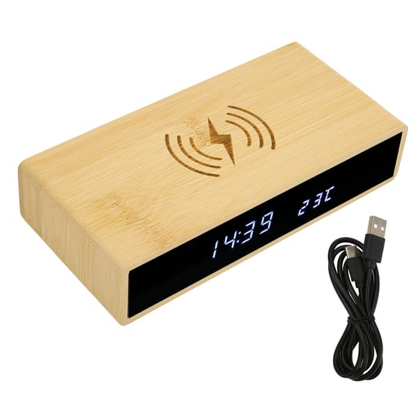 Trådlös Laddning Bambu Digital Väckarklocka Multifunktionell LED-Display Trendig Design