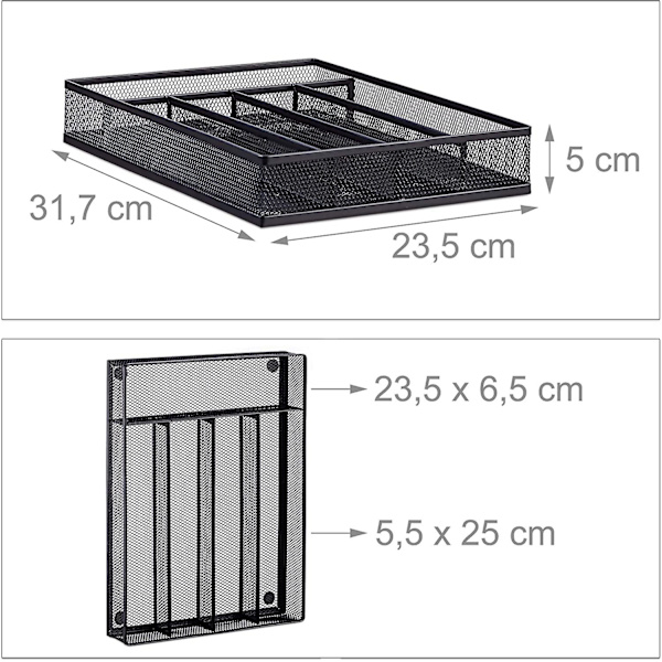 Ruokailuvälinetarjotin Mesh Teräs Metalliruokailuvälinelaatikko Ruokailuvälinetarjotin Kxlxd: 5 x 23,5 x 31,7 cm, musta