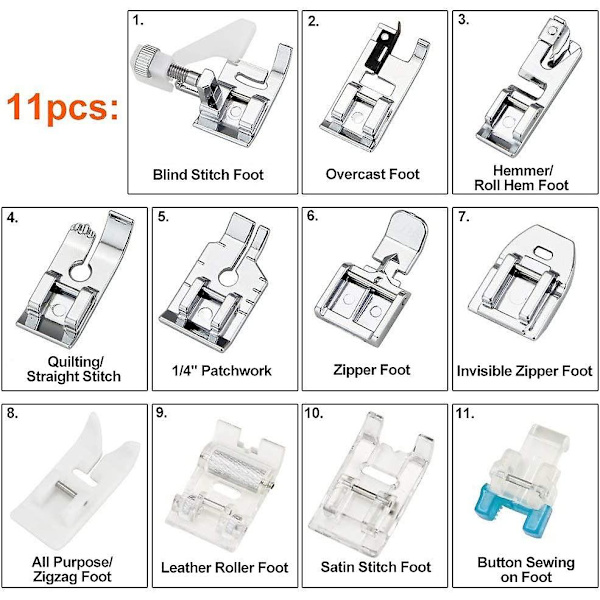 11 stk trykfødder, udskiftning af symaskinesæt, trykfødder, tilbehør til nogle Brother Singer Janome Toyota hjemmesymaskinemodeller