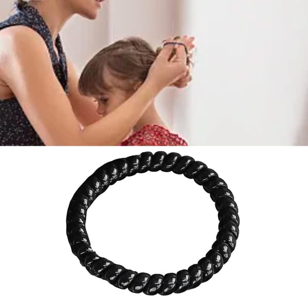 Elastisk Spiral Hårbånd Telefonkabel Beskytter Høj Fleksibilitet Anti Træk Sort