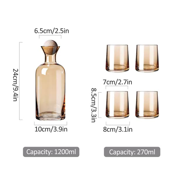 Sängbordskaraffset med 4 Koppar Lock 1200ml Kapacitet Färgglada Dricksglas