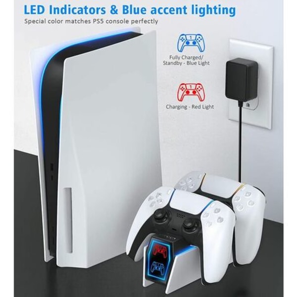 PS5 Ladestation, 2H Fast PS5 Controller Oplader til Playstation 5 Dualsense Controller, Opgrader PS5 Ladestation