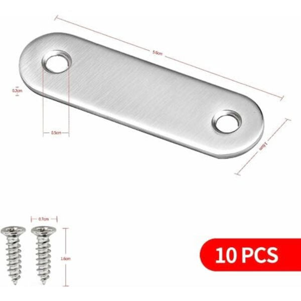 Rustfrit stål fladt beslag, fastgørelsesbeslag med 20 skruer til fastgørelse af møbler 10 stk 56x16mm