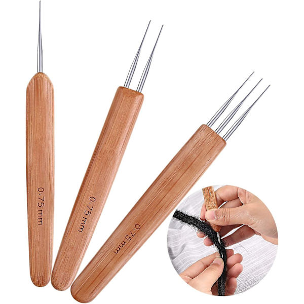 3 Pack Bambu dreadlock 0,75 mm rastatukkakoukut