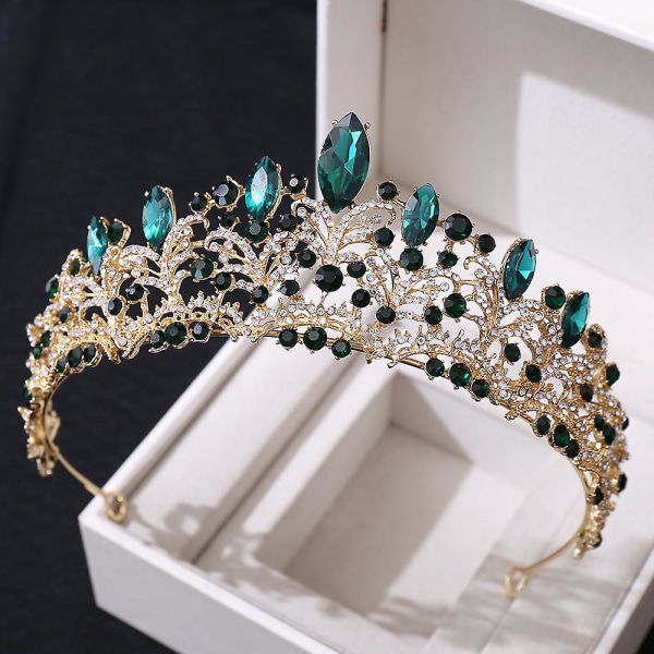 Bridal Blue Crown Huvudbonader Bröllop Födelsedag Krona Huvudbonad Strass Retro Lyxigt hår KC Gold Green Diamond