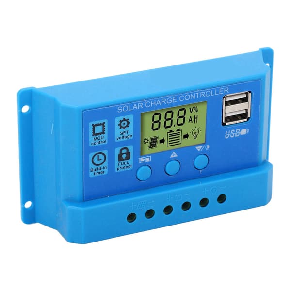 Solar Charge Controller PWM LCD-skjerm 12V 24V Justerbar USB Solar Regulator Blå