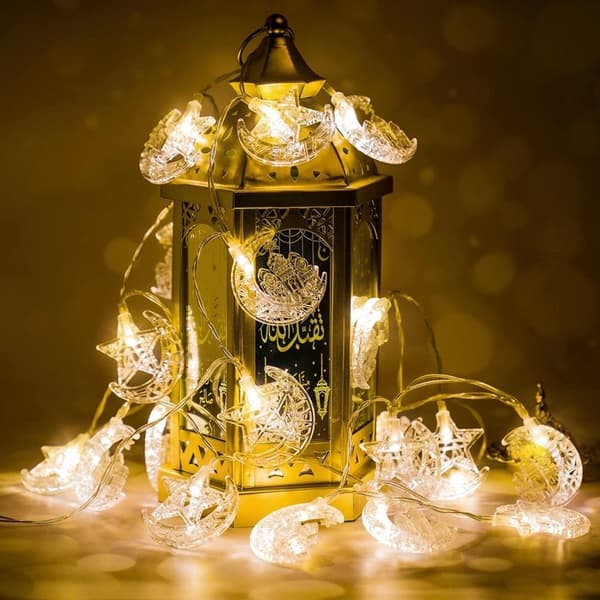 Eid LED Stjerne Måne Lyslenke Ramadan Hjemmefest Lantern Dekor