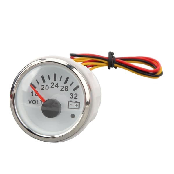 52mm Voltmeter Måler 18V‑32V Hvit Skive Sølvramme Universal Elektrisk Pointer Spenningsmåler for RV Båt DC9‑32V