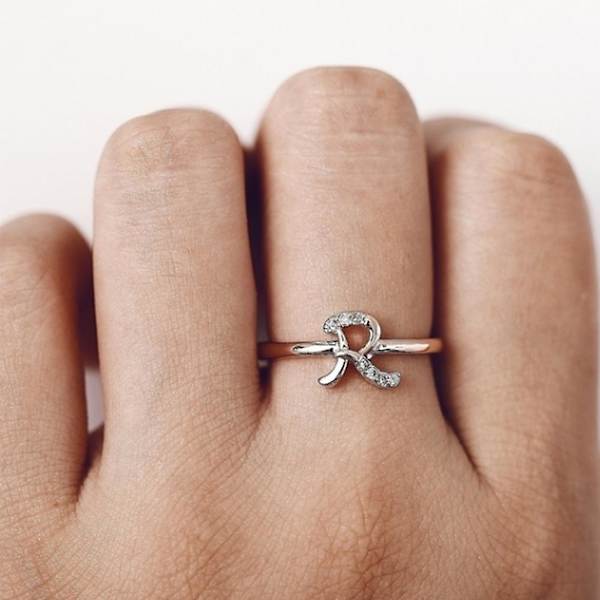 Mode Kvinder Simpel A til Z Engelsk Alfabet Bogstav Rhinestone Åben Ring smykker Silver N