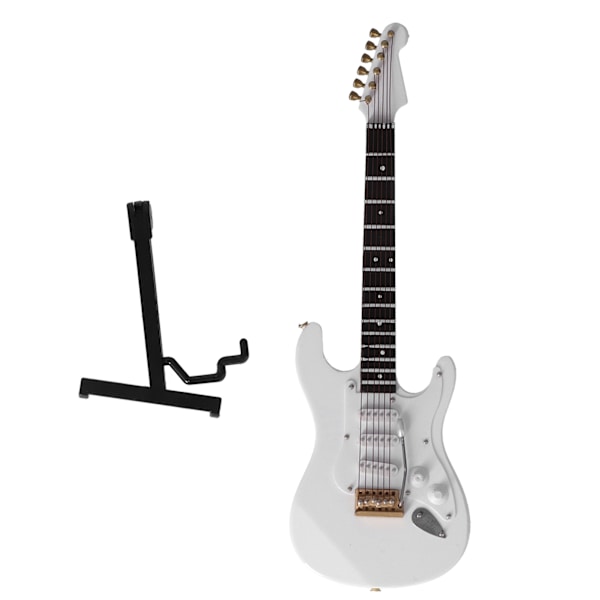 Mini Gitarr Modell Elbas Gitarr Modell med Ställ för Dockskåpsdekoration Vit