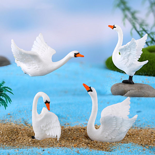 3 X 4 st Swan Trädgårdsfigurer Vit Klar textur Realistisk form Stora vingar Delikat Heminredning Landskapsarkitektur Kontorsprydnad Barn Svanleksaker