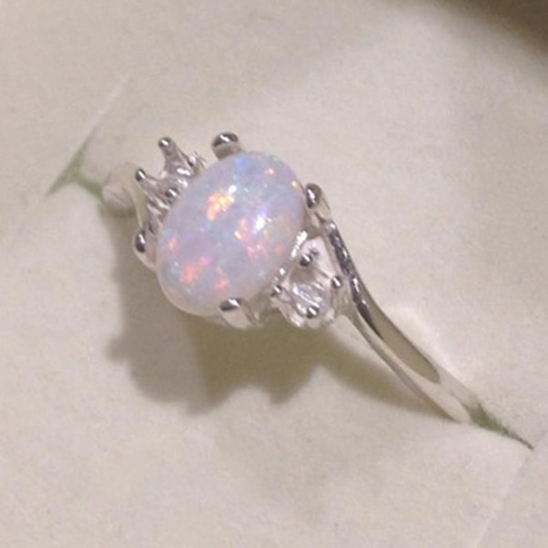 Ring Glans Faux Opal Rhinestone Inlagd Koppar Snygg Dam Ring För Bröllop Pink US8