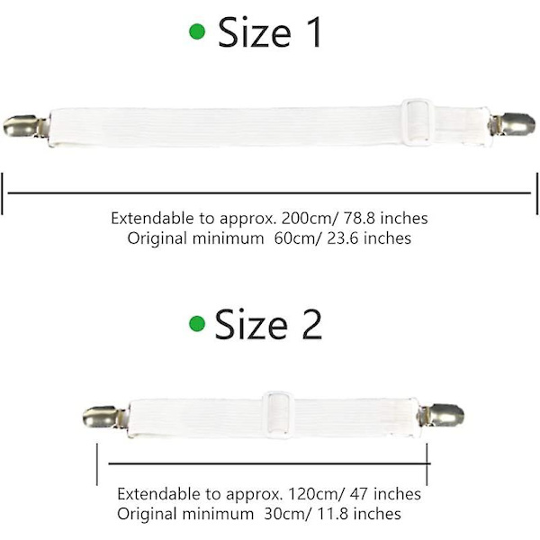 Set med 4 Sängkläder Tillbehör Justerbar Lakan Bår Elastisk Lakan Rem, För Lakan, Soffa, Cover - 30cm Till 120cm, Vit