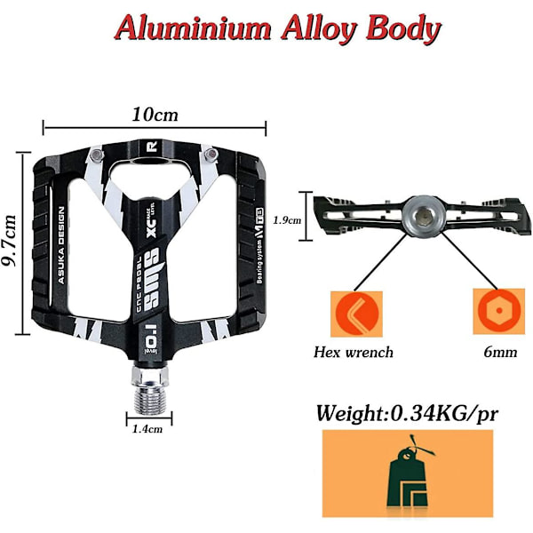 Cykelpedal 9/16&quot; Road Bike Mtb Pedal Aluminiumlegering Halkfri platt cykelpedal med tätade lager, Road Cycling Pedaler för Road Bike City Mtb