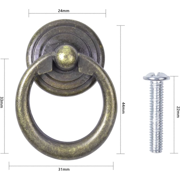 skåpshandtag, 10 metallskåpshandtag, antik enkelhåls zinklegering (brons)