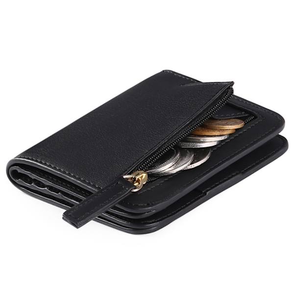 Kvinnors Compact Bifold lyxig plånbok i äkta läder black