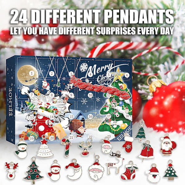 24 päivän joulun adventtikalenteri joulun lähtölaskentakalenteri 24 hurmaa joulukuusen riipus kaulakoru koru lahja