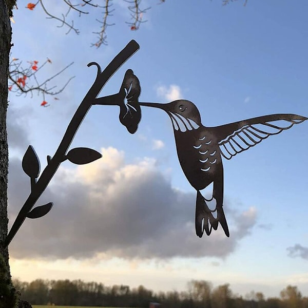 Metallfågel Stålsiluett, Stålgrenfågeldekoration, Metallfigurkonst, Trädkonstdekor, för uteplats för utomhusträdgård D