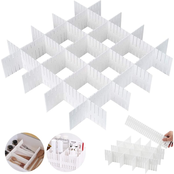 12 kpl Tee itse laatikon organizer, säädettävät laatikonjakajat, 37 * 7 cm, alusvaatteille, vyösukat, keittiö, toimistotarvikkeet, valkoinen