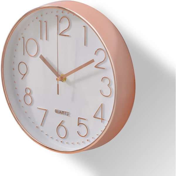 Modern väggklocka, stor 30 cm tyst dekorativ rund klocka för sovrum, vardagsrum, kök, hem, kontor (roséguld)