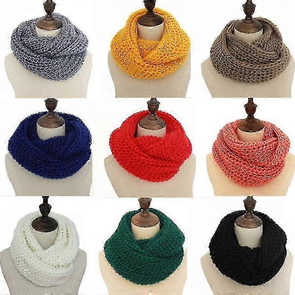 Strikket Infinity Halsvarmer, Blød Garn Loop Tørklæde Cirkulær Snood Halsgaiter til Vinter Daglig Brug 30x52x1cm