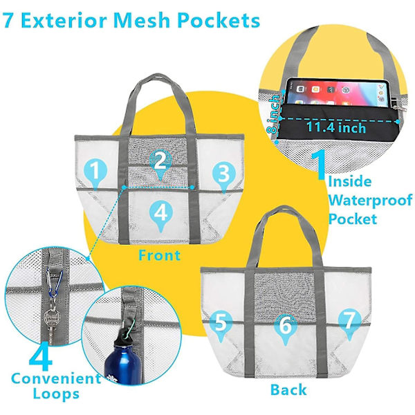 Mesh Tote Beach Bag, One Shoulder Badväska (Vit)