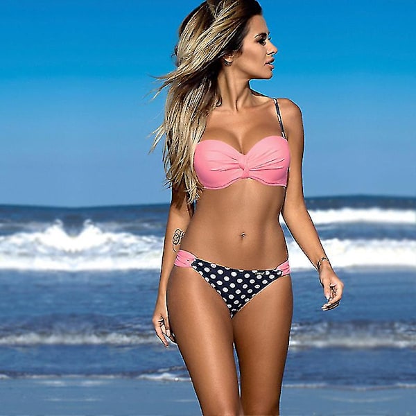 kvinnor Sexig Bikini Set Push Up BH Badkläder Baddräkt Baddräkt Strandkläder Simdräkt Pink Dot M