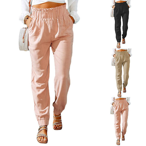 Ruffled Stretch Haremsbyxor för kvinnor Pink L