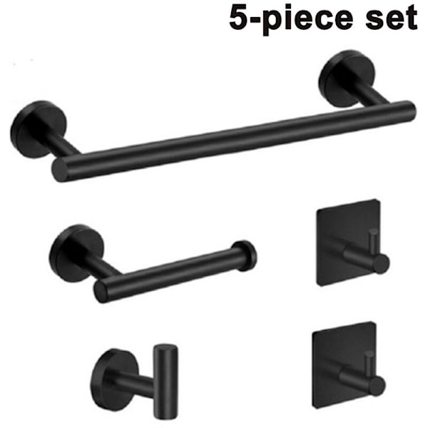 40 cm svart femdelad set 304 rostfritt stål badrumskrok Rulla pappershanddukshållare Enkelstång handduksställ