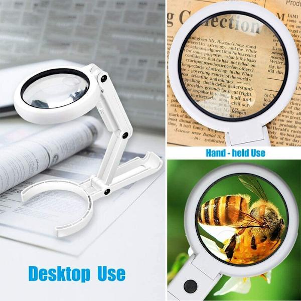 5X håndholdt forstørrelsesglas - forstørrelsesglas med 8 lysdioder - oplyst lommelup Desktop forstørrelsesglas til ældre a