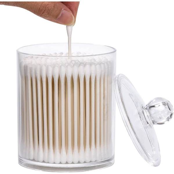 Kuglepudeholder til 3-pak vatpinde, 12 Oz Qtip Apothecary Jar Clear Makeup Organizer, Dispenser til badeværelsesbeholdere