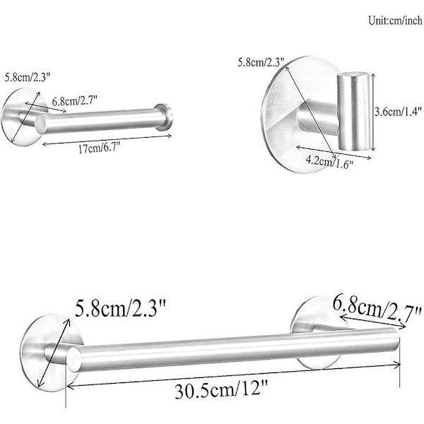 Mat sort 30 cm håndklædeholder kompatibel med badeværelse med toiletpapir dåse og krog, selvklæbende badeværelsestilbehør uden boring, 3 rum