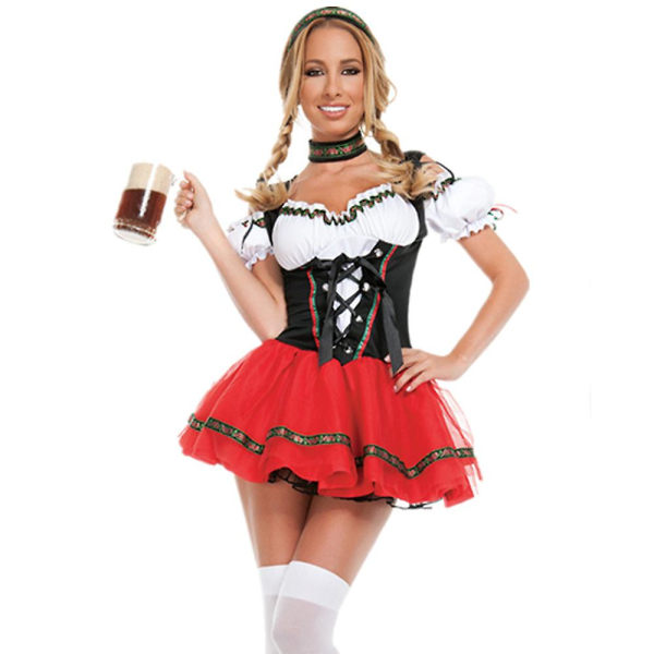 Dam Dirndl Klänning Tysk karneval Oktoberfest Öl Wench Kostym Cosplay Parade Tavern Fancy Party Outfit S