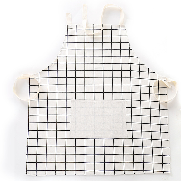 Bomuld Linned Forklæde Plaid Halter Forklæde Hjem Køkken Mellemlange Arbejdsforklæde (Hvid),