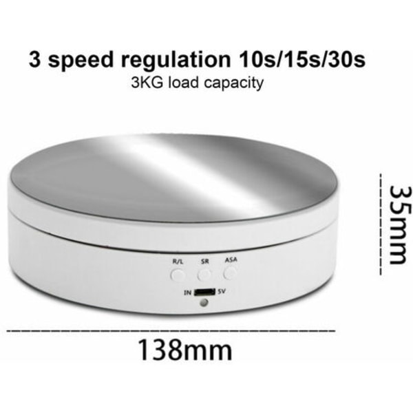 Elektriskt roterande displayställ Spegelyta 3 växlar Reglering 3KG Lastkapacitet för fotografering smycken display, läge