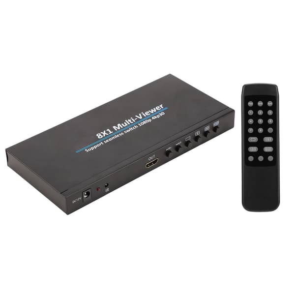 8x1 HD Multimedia Interface Skjermsplitter Multi Viewer Divider for Gaming Sikkerhetsovervåking 110-240V EU-plugg