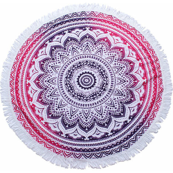 Runde strandhåndklæder Yogamåtte Mandala-mønster tæpper (rød, 1,5x1,5M-Mandala)