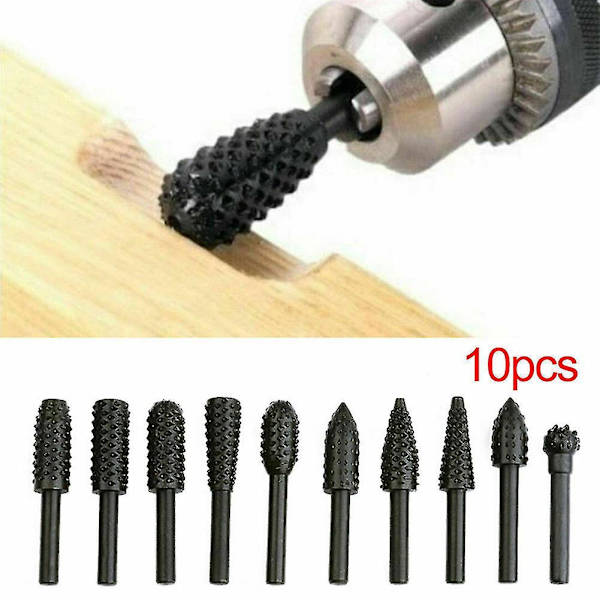 10-pakkaus 1/8" kahvan puunhionta Rasp- set