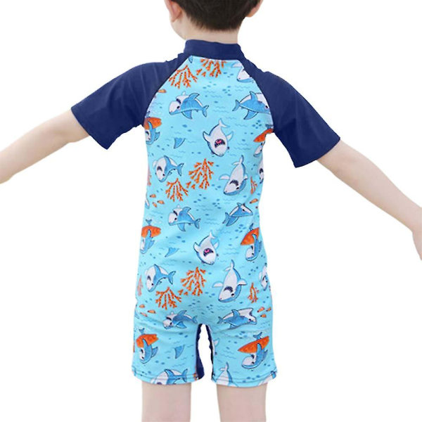 børn Piger Drenge Sommer Badetøj Strand Tegnefilm Print Zip One Piece Badedragt Shark Print 7-8 Years