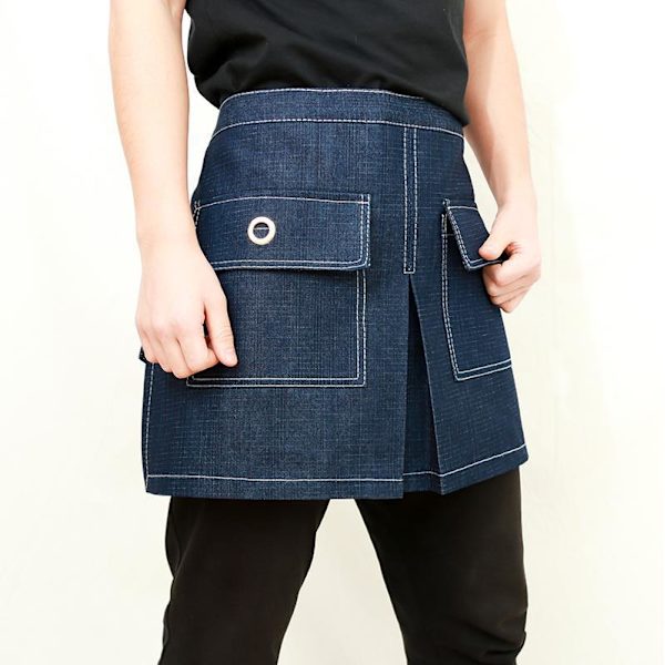 Puolipitkä esiliina ravintola maito tee tarjoilija kampaamo manikyyri denim esiliina haalari (sininen, 60*38cm),