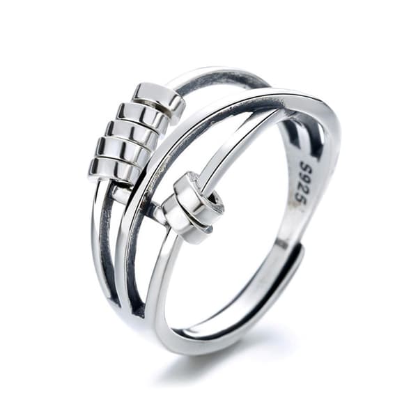 925 Sterling Sølv Fidget Angst Ring Stress Relief Perle Ring for Kvinner